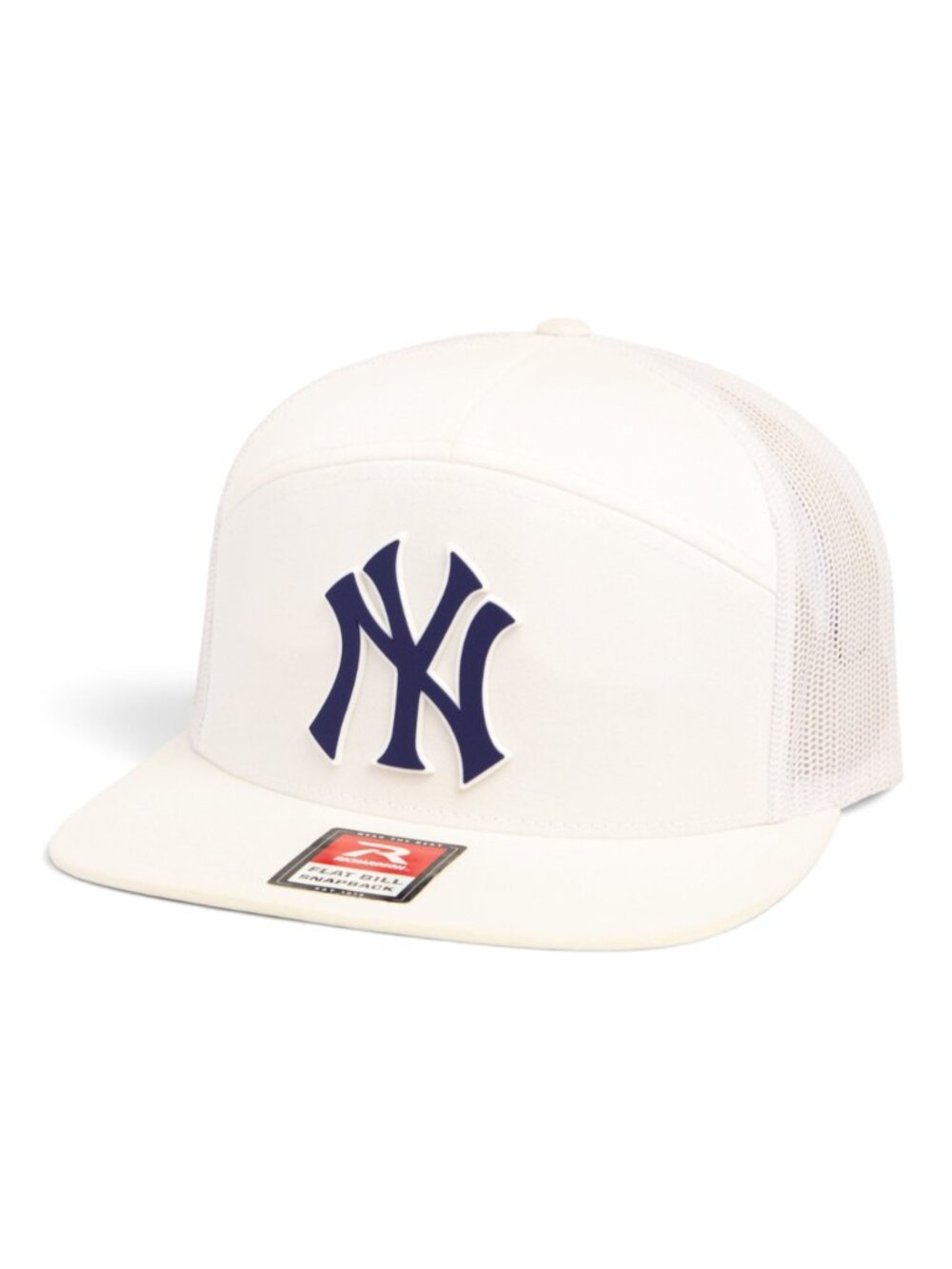 New York Yankees NY Navy 3D Snapback Seven-Panel Flat Bill Trucker Hat- White